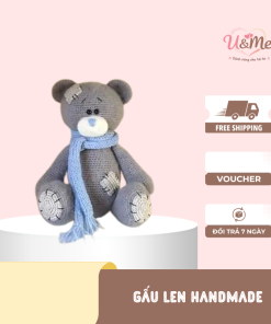 1 Bé Gấu Len Handmade Màu Xám Dễ Thương – Thú Bông Đan Tay Cao Cấp