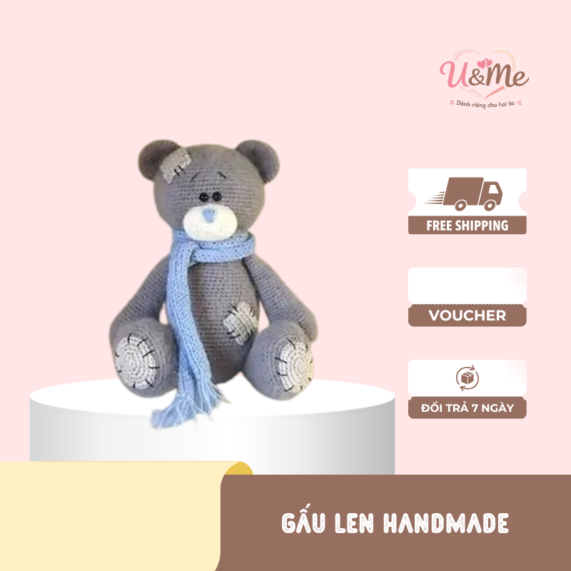 1 Bé Gấu Len Handmade Màu Xám Dễ Thương – Thú Bông Đan Tay Cao Cấp